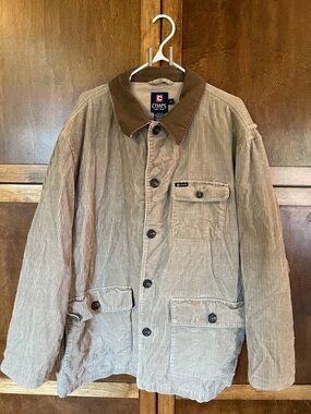 Chaps Men's Corduroy Field Jacket in Light Tan-Brown with Dark Brown Collar